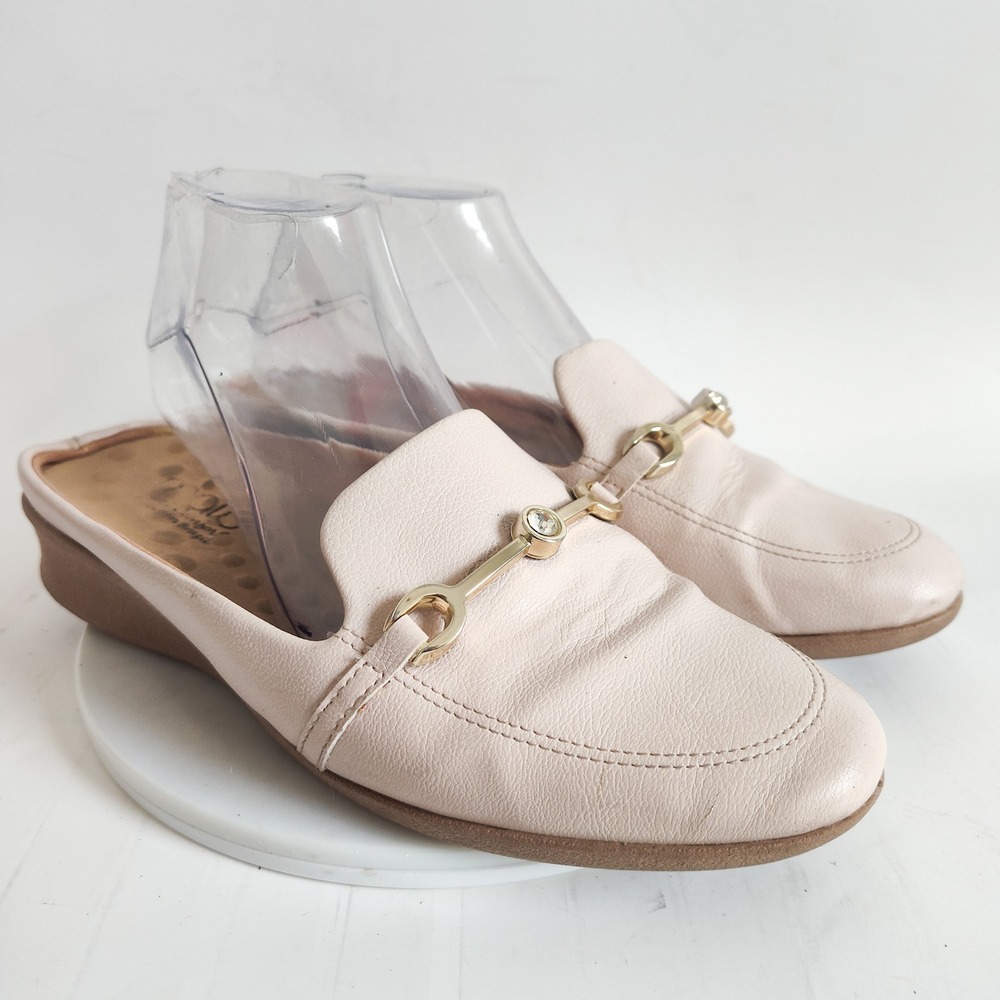 Malu Super Mules 9 Loafers Pink Pastel Comfort Leather Horsebit Wedge Preppy